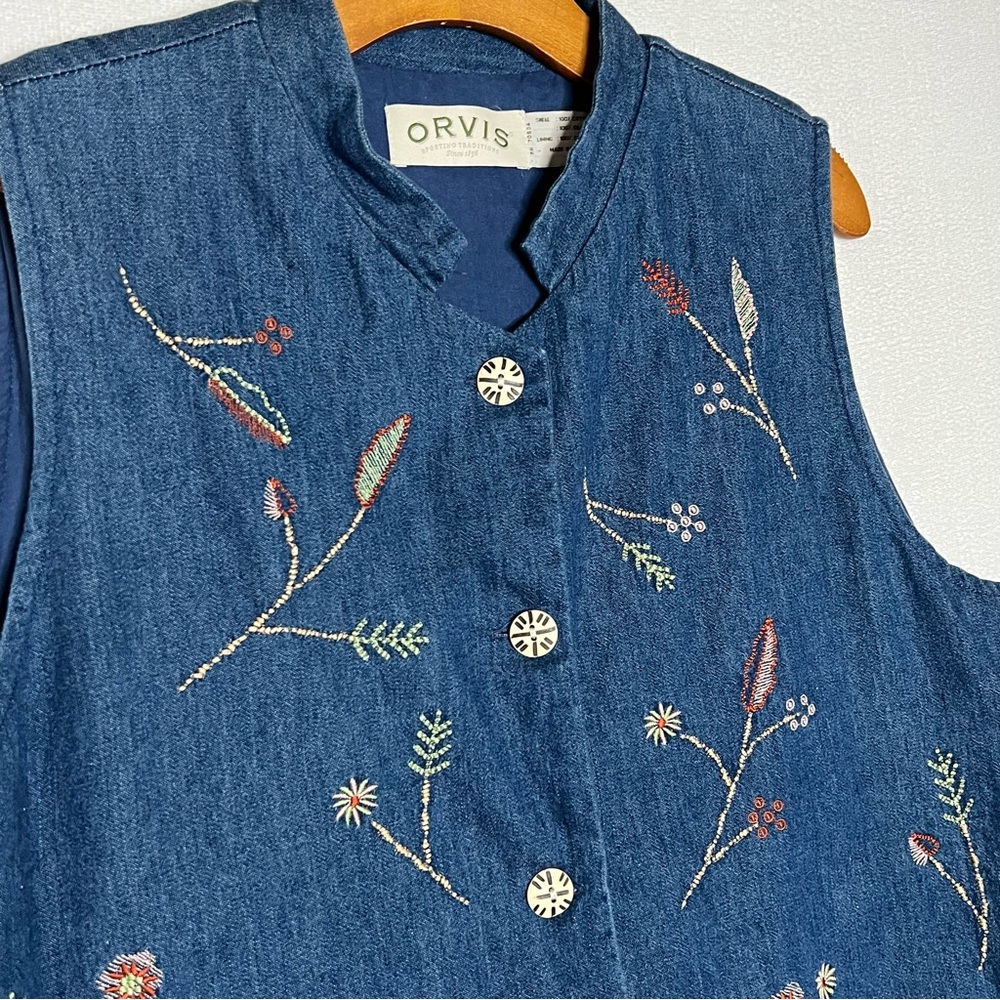 Orvis Embroiderd Jean Vest Button Up Vest Size L - Picture 3 of 6